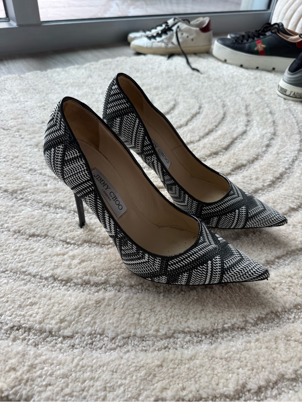 Jimmy Choo Black & White Geometric Pointed-Toe Stiletto Pumps